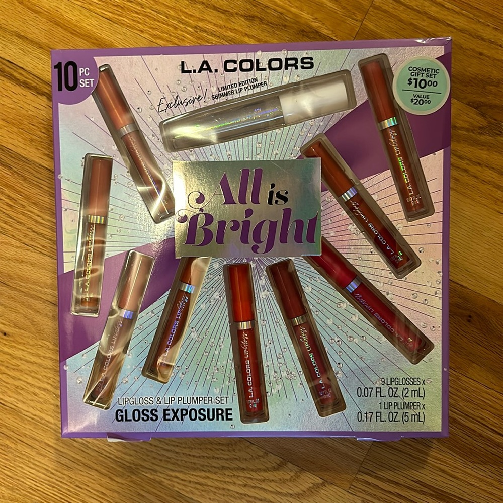 L A Colors 10piece Gift Set - 9 lip Gloss and 1 Shimmer Lip Plumper